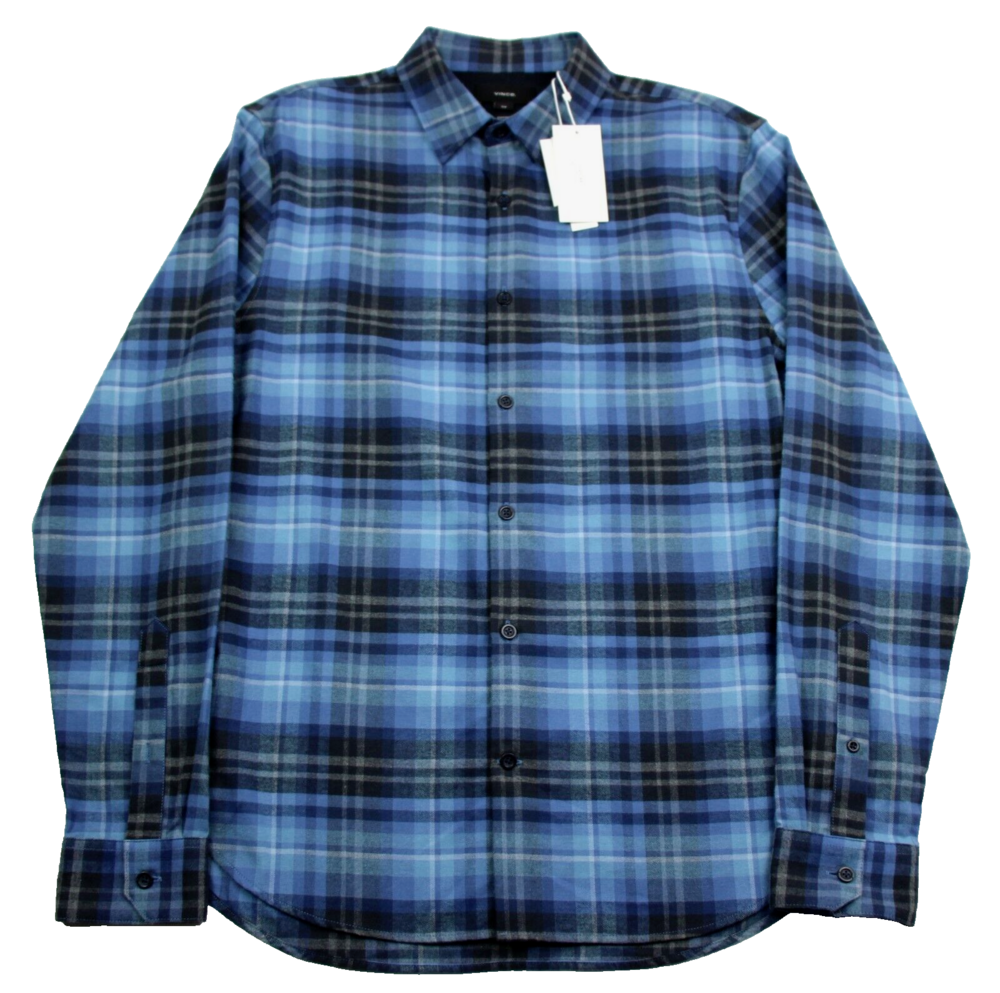 Vince Shirt Mens S Blue Plaid Flannel Classic Fit Long Sleeve Cotton Button Up - Picture 2 of 7